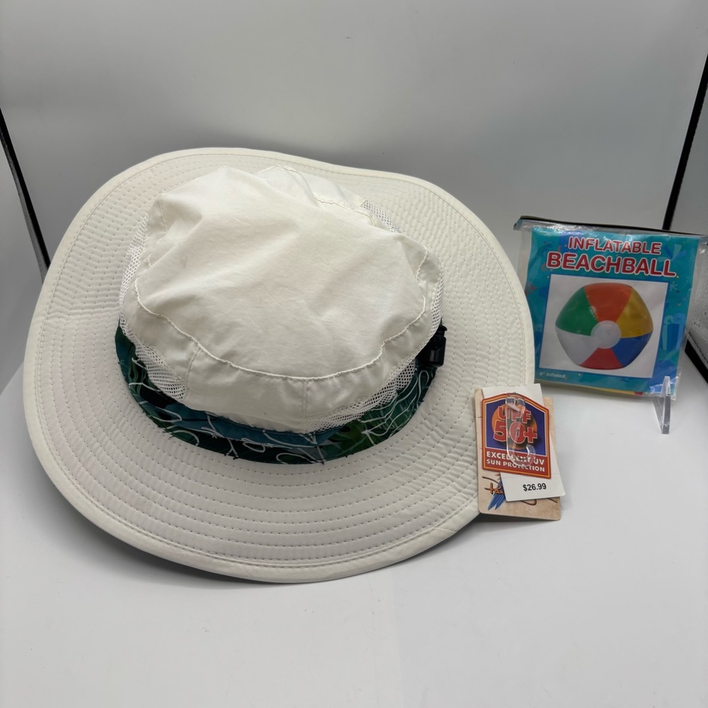 Panama Jack White Sun Hat with Green Patterned Band